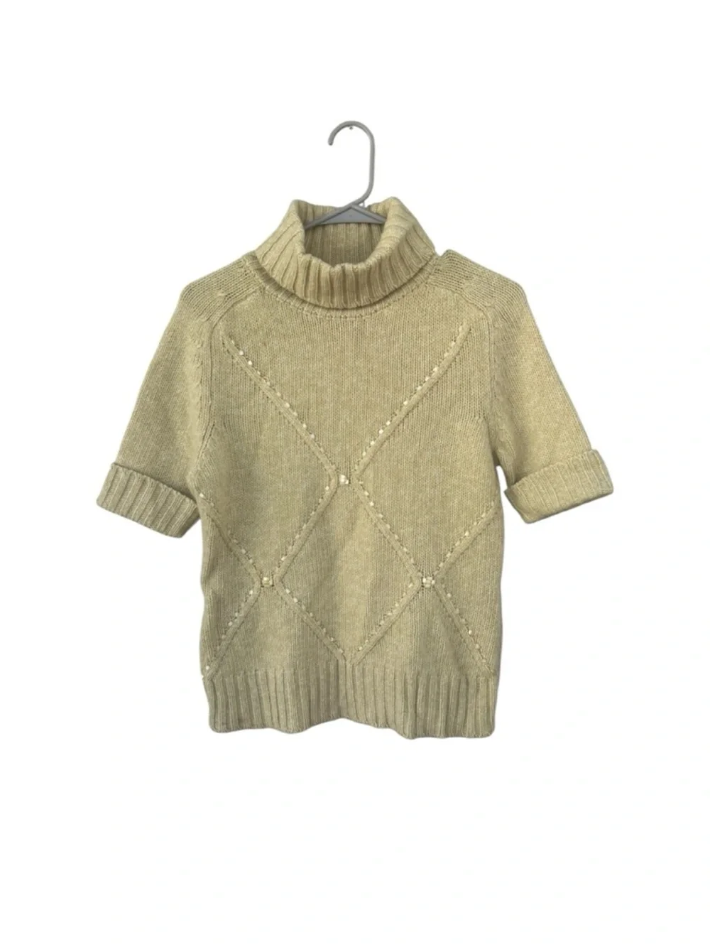 Escada Cashmere Wool Blend Short Sleeve Turtleneck Sweater - Size 36 - Green
